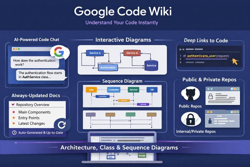 Google Code Wiki – creates and maintains a continuously updated, structured wiki for a code repository